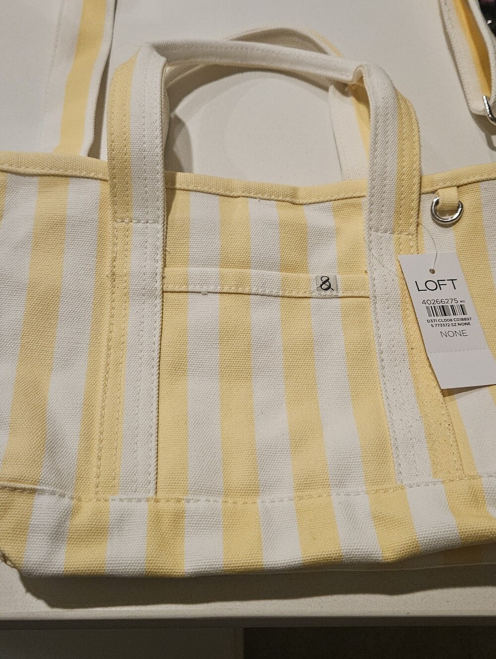 LOFT Yellow and White Striped Canvas Tote